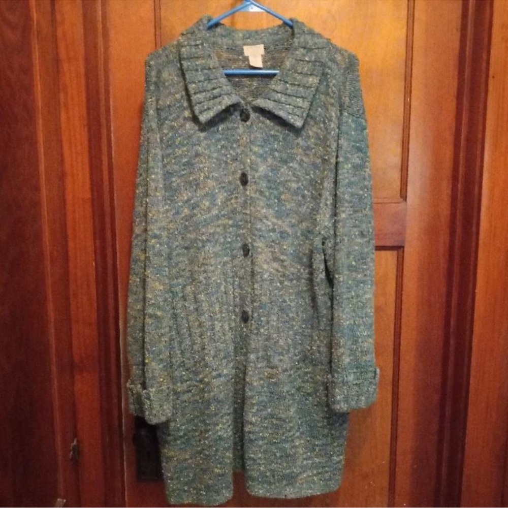 Sigrid Olsen Sport 3X Green Sweater Long Cardigan with Collar